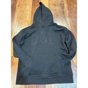 GAP black cotton blend pullover hoodie kangaroo pocket logo kids size XL 12